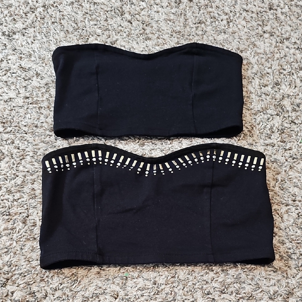 Black Strapless Bandeau Tops With Studded Detail Small And XS